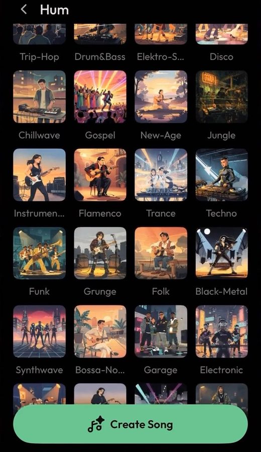 Beatron app: Hum to music: pick a style